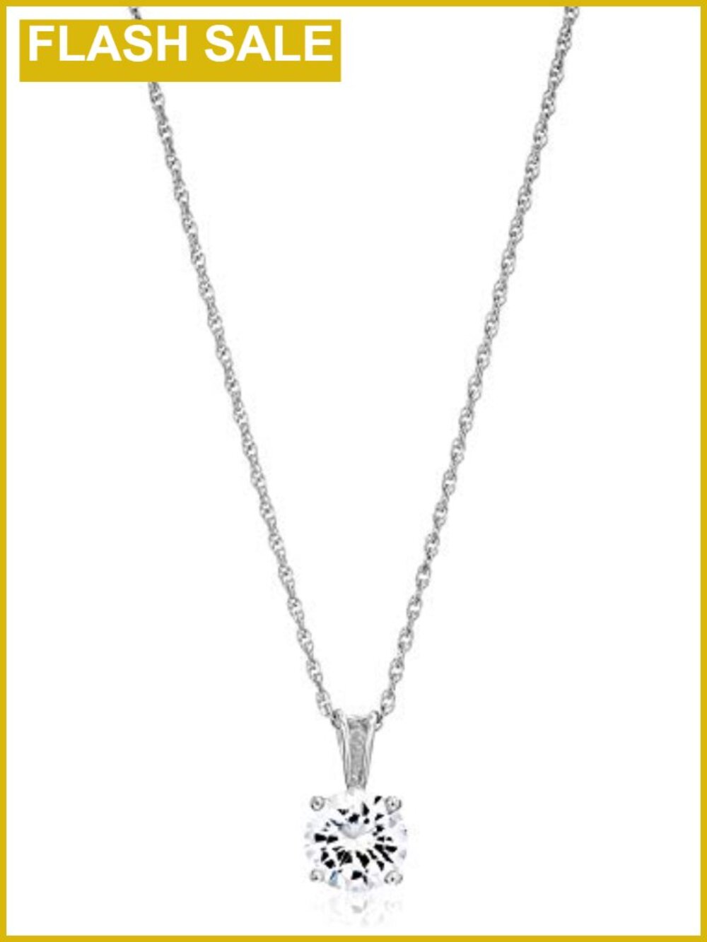 Sterling Silver Platinum Plated 8mm CZ Solitaire Pendant Necklace 18"